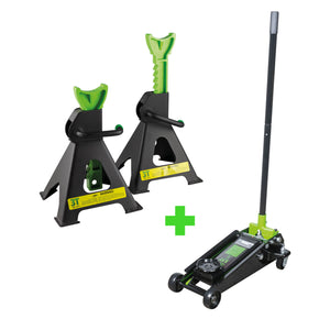 PROMO: Macaco hidráulico de rodas 3,5T + conjunto de 2 preguiças 3T JBM SERIE330